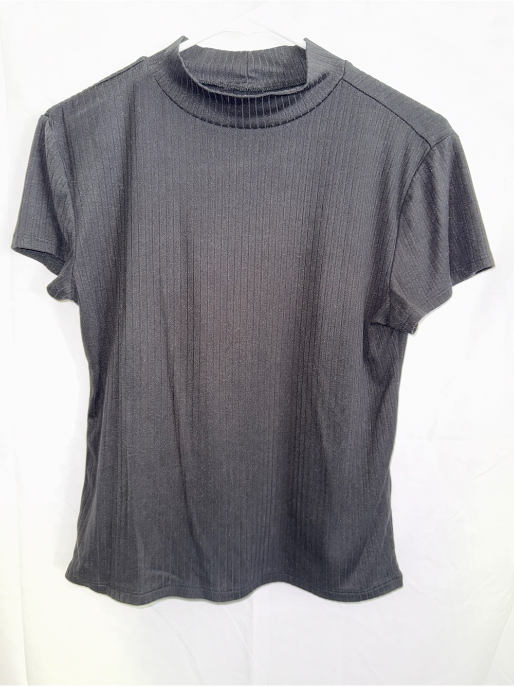 Eye Candy- Ribbed Short-Sleeve Top - Black- Size L